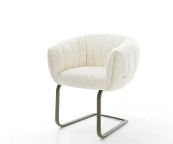 FreischwingerJada-Flex Bouclé Weiß Freischwinger flach Effektfinish Titan Taschenfederkern Sofort versandfertig