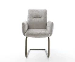 FreischwingerJova-Flex mit Armlehnen Chenille Silbergrau Freischwinger flach Effektfinish Titan Taschenfederkern Sofort versandfertig
