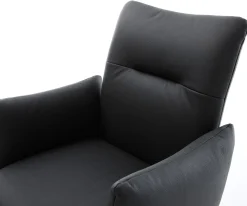 FreischwingerJova-Flex mit Armlehnen Echt-Leder Schwarz Freischwinger flach Effektfinish Titan Taschenfederkern Sofort versandfertig