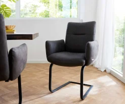 FreischwingerJova-Flex mit Armlehnen Mikrofaser Anthrazit Vintage Freischwinger flach Schwarz Taschenfederkern Sofort versandfertig
