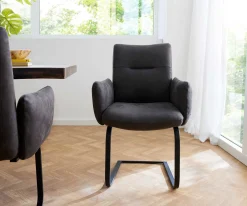 FreischwingerJova-Flex mit Armlehnen Mikrofaser Anthrazit Vintage Freischwinger flach Schwarz Taschenfederkern Sofort versandfertig
