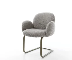 FreischwingerNube-Flex mit Armlehnen Bouclé Silbergrau Freischwinger flach Effektfinish Titan Taschenfederkern Sofort versandfertig