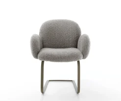 FreischwingerNube-Flex mit Armlehnen Bouclé Silbergrau Freischwinger flach Effektfinish Titan Taschenfederkern Sofort versandfertig