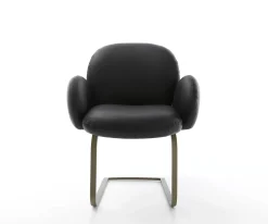 FreischwingerNube-Flex mit Armlehnen Echt-Leder Schwarz Freischwinger flach Effektfinish Titan Taschenfederkern Sofort versandfertig