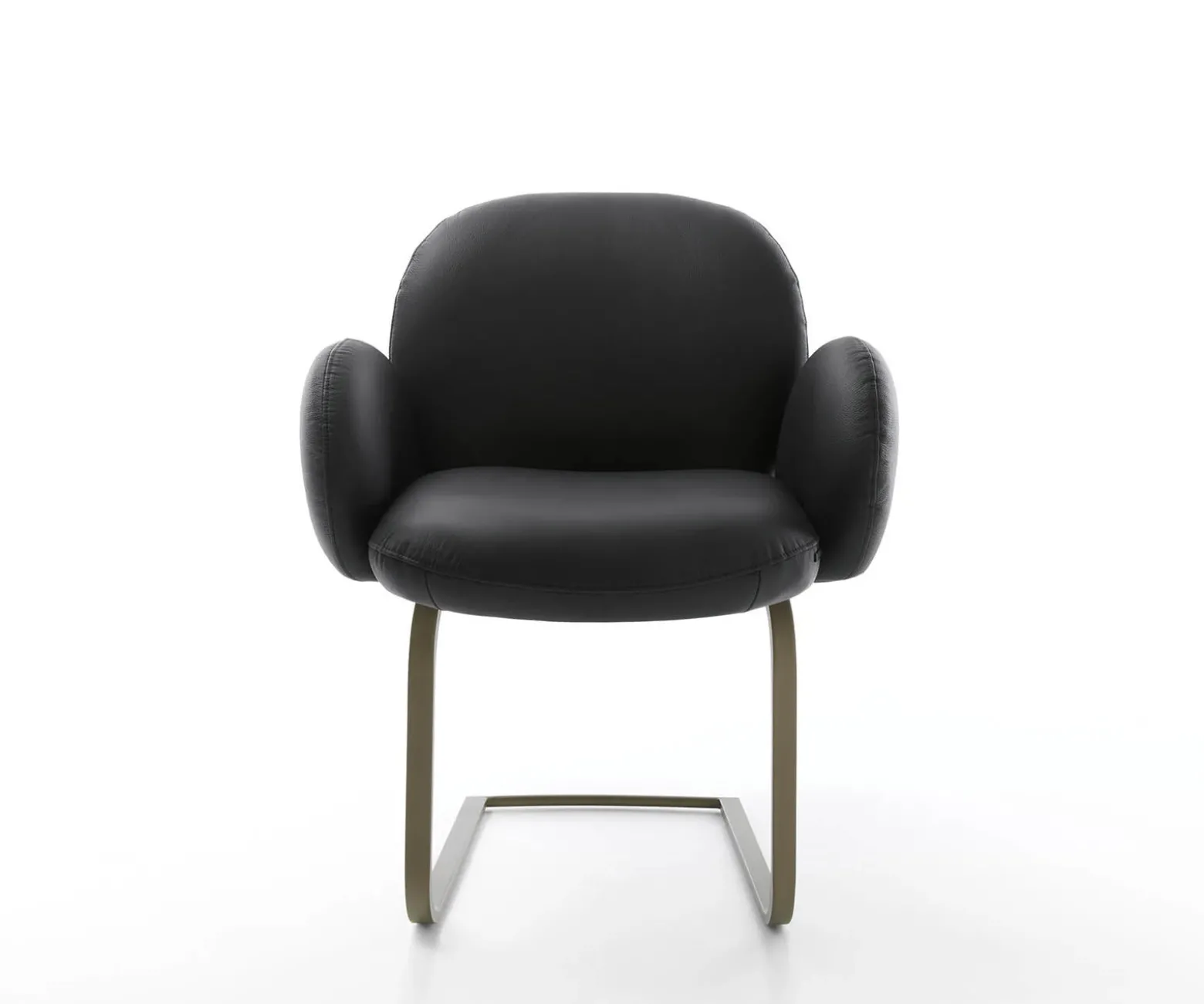 FreischwingerNube-Flex mit Armlehnen Echt-Leder Schwarz Freischwinger flach Effektfinish Titan Taschenfederkern Sofort versandfertig