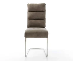 FreischwingerPela-Flex Mikrofaser Taupe Vintage Freischwinger flach Edelstahl Taschenfederkern Sofort versandfertig