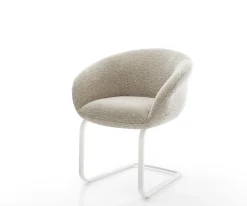 FreischwingerVinka-Flex mit Armlehnen Webstoff Soft Beige Freischwinger flach Weiß Taschenfederkern Sofort versandfertig