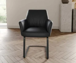 FreischwingerXana-Flex mit Armlehnen Echt-Leder Schwarz Freischwinger flach Schwarz Taschenfederkern Sofort versandfertig