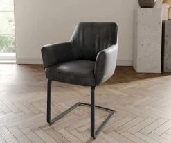 FreischwingerXana-Flex mit Armlehnen Mikrofaser Anthrazit Vintage Freischwinger flach Schwarz Taschenfederkern Sofort versandfertig