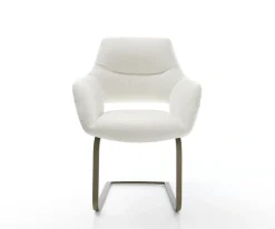 FreischwingerYago-Flex mit Armlehnen Bouclé Creme-Weiß Freischwinger flach Effektfinish Titan Taschenfederkern Sofort versandfertig