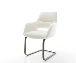 FreischwingerYago-Flex mit Armlehnen Bouclé Soft Beige Freischwinger flach Effektfinish Titan Taschenfederkern Sofort versandfertig