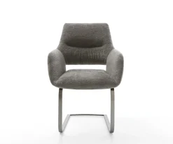 FreischwingerYago-Flex mit Armlehnen Bouclé Soft Schlamm Freischwinger flach Graphit Taschenfederkern Sofort versandfertig