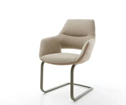 FreischwingerYago-Flex mit Armlehnen Materialmix Schlamm Freischwinger flach Effektfinish Titan Taschenfederkern Sofort versandfertig