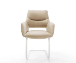 FreischwingerYago-Flex mit Armlehnen Mikrofaser Beige Vintage Freischwinger flach Weiß Taschenfederkern Sofort versandfertig