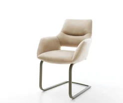 FreischwingerYago-Flex mit Armlehnen Mikrofaser Beige Vintage Freischwinger flach Effektfinish Titan Taschenfederkern Sofort versandfertig