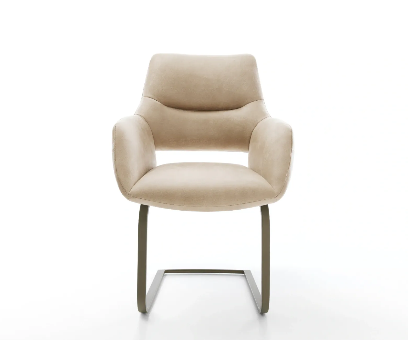 FreischwingerYago-Flex mit Armlehnen Mikrofaser Beige Vintage Freischwinger flach Effektfinish Titan Taschenfederkern Sofort versandfertig