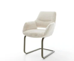 FreischwingerYago-Flex mit Armlehnen Plüsch Creme-Weiß Freischwinger flach Effektfinish Titan Taschenfederkern Sofort versandfertig