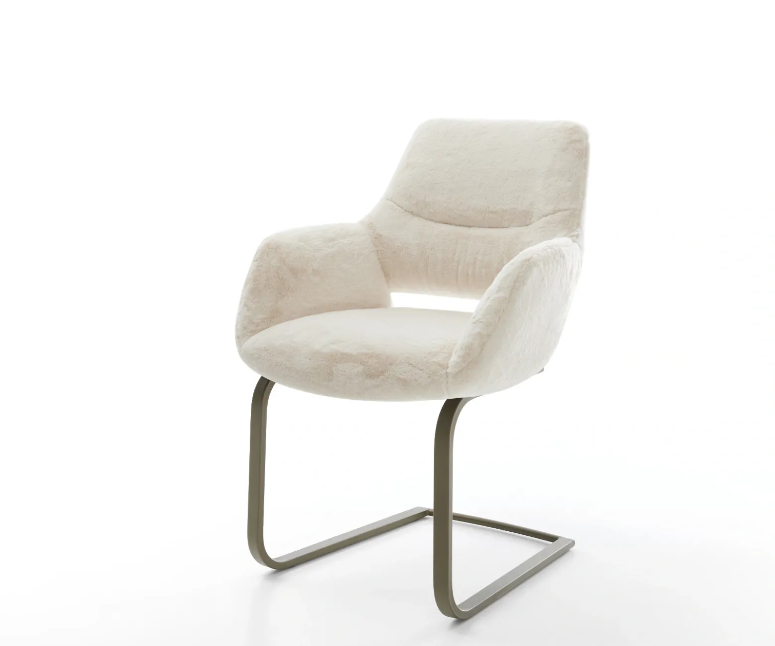FreischwingerYago-Flex mit Armlehnen Plüsch Creme-Weiß Freischwinger flach Effektfinish Titan Taschenfederkern Sofort versandfertig