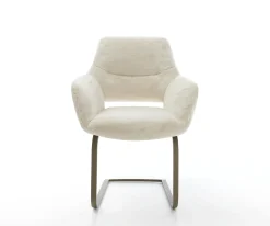 FreischwingerYago-Flex mit Armlehnen Plüsch Creme-Weiß Freischwinger flach Effektfinish Titan Taschenfederkern Sofort versandfertig