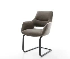 FreischwingerYago-Flex mit Armlehnen Strukturstoff Soft Taupe Freischwinger flach Schwarz Taschenfederkern Sofort versandfertig