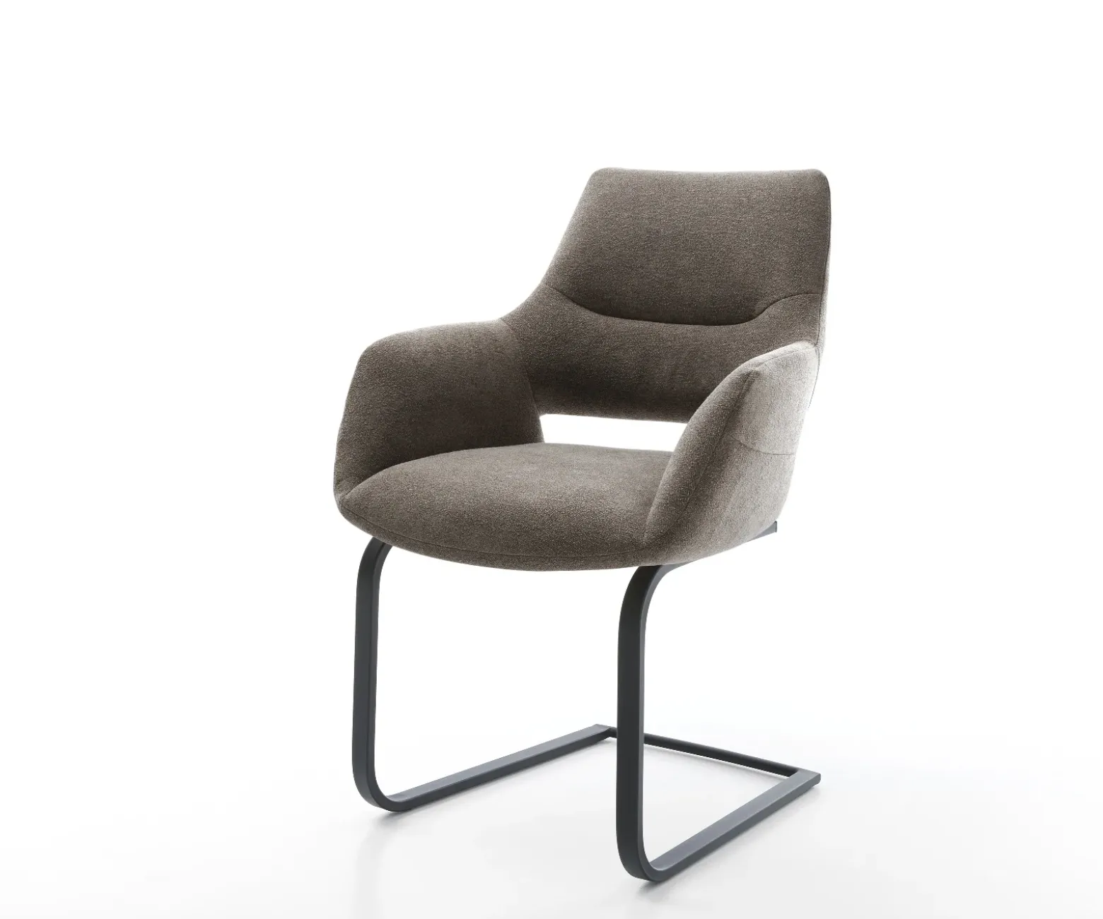 FreischwingerYago-Flex mit Armlehnen Strukturstoff Soft Taupe Freischwinger flach Schwarz Taschenfederkern Sofort versandfertig