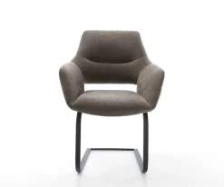 FreischwingerYago-Flex mit Armlehnen Strukturstoff Soft Taupe Freischwinger flach Schwarz Taschenfederkern Sofort versandfertig