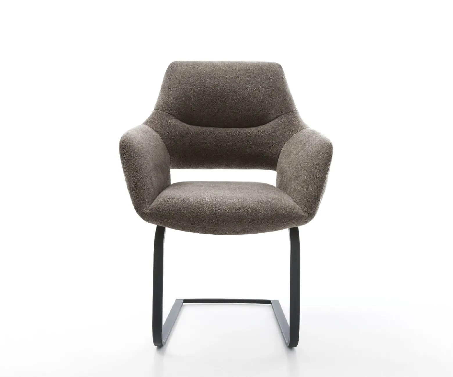 FreischwingerYago-Flex mit Armlehnen Strukturstoff Soft Taupe Freischwinger flach Schwarz Taschenfederkern Sofort versandfertig