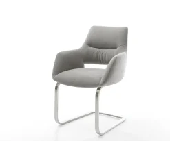 FreischwingerYago-Flex mit Armlehnen Strukturstoff Soft Grau Freischwinger flach Edelstahl Taschenfederkern Sofort versandfertig