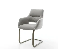 FreischwingerYago-Flex mit Armlehnen Strukturstoff Soft Grau Freischwinger flach Effektfinish Titan Taschenfederkern Sofort versandfertig