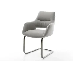 FreischwingerYago-Flex mit Armlehnen Strukturstoff Soft Grau Freischwinger flach Graphit Taschenfederkern Sofort versandfertig