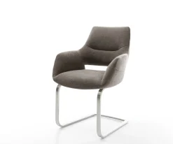 FreischwingerYago-Flex mit Armlehnen Strukturstoff Soft Taupe Freischwinger flach Edelstahl Taschenfederkern Sofort versandfertig