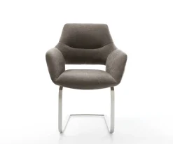 FreischwingerYago-Flex mit Armlehnen Strukturstoff Soft Taupe Freischwinger flach Edelstahl Taschenfederkern Sofort versandfertig