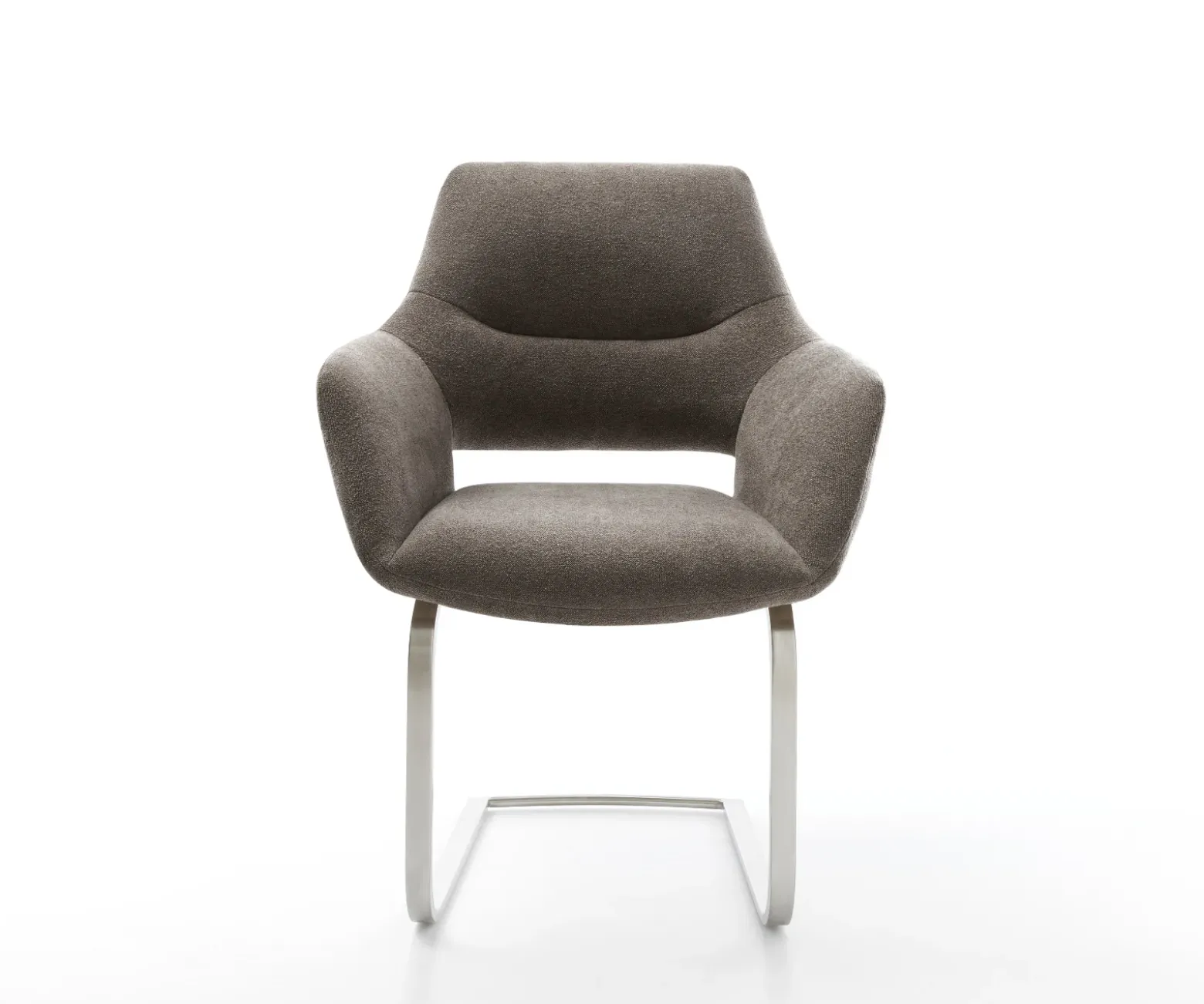 FreischwingerYago-Flex mit Armlehnen Strukturstoff Soft Taupe Freischwinger flach Edelstahl Taschenfederkern Sofort versandfertig