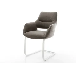 FreischwingerYago-Flex mit Armlehnen Strukturstoff Soft Taupe Freischwinger flach Weiß Taschenfederkern Sofort versandfertig