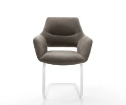 FreischwingerYago-Flex mit Armlehnen Strukturstoff Soft Taupe Freischwinger flach Weiß Taschenfederkern Sofort versandfertig