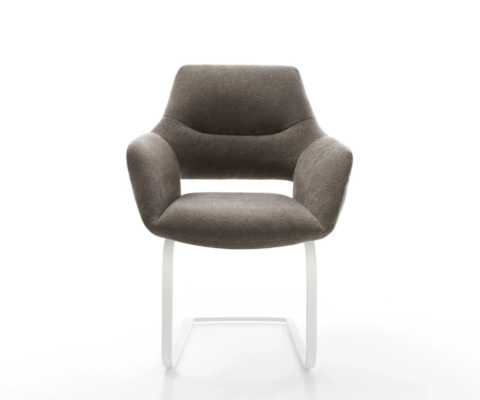 FreischwingerYago-Flex mit Armlehnen Strukturstoff Soft Taupe Freischwinger flach Weiß Taschenfederkern Sofort versandfertig