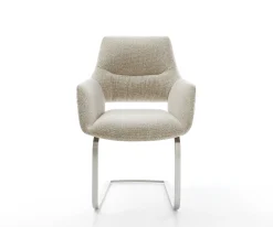 FreischwingerYago-Flex mit Armlehnen Webstoff Soft Beige Freischwinger flach Edelstahl Taschenfederkern Sofort versandfertig