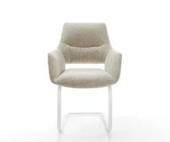 FreischwingerYago-Flex mit Armlehnen Webstoff Soft Beige Freischwinger flach Weiß Taschenfederkern Sofort versandfertig