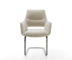 FreischwingerYago-Flex mit Armlehnen Webstoff Soft Beige Freischwinger flach Graphit Taschenfederkern Sofort versandfertig