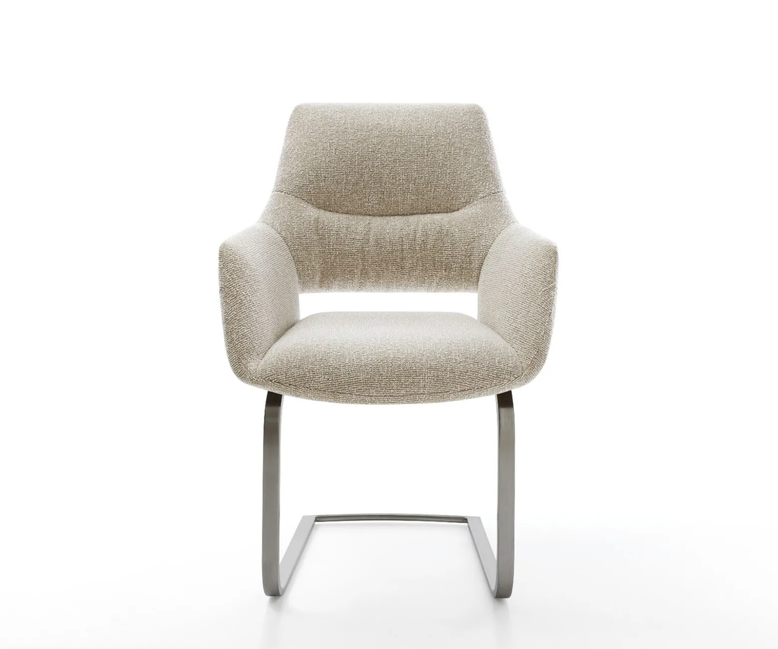 FreischwingerYago-Flex mit Armlehnen Webstoff Soft Beige Freischwinger flach Graphit Taschenfederkern Sofort versandfertig