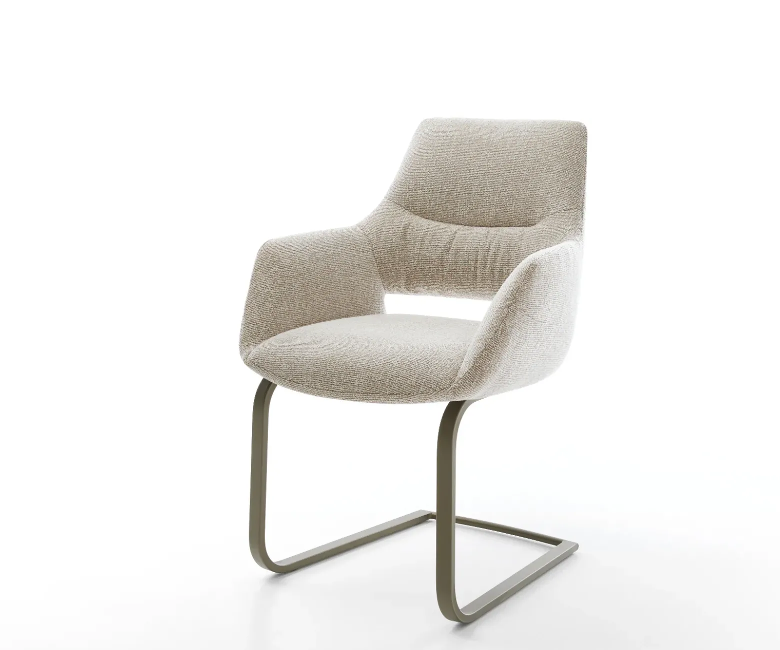 FreischwingerYago-Flex mit Armlehnen Webstoff Soft Beige Freischwinger flach Effektfinish Titan Taschenfederkern Sofort versandfertig
