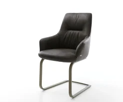FreischwingerZelia-Flex mit Armlehnen Mikrofaser Anthrazit Vintage Freischwinger flach Effektfinish Titan Taschenfederkern Sofort versandfertig