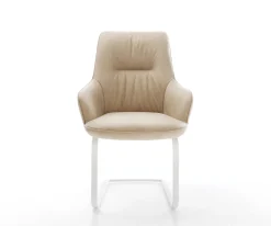 FreischwingerZelia-Flex mit Armlehnen Mikrofaser Beige Vintage Freischwinger flach Weiß Taschenfederkern Sofort versandfertig