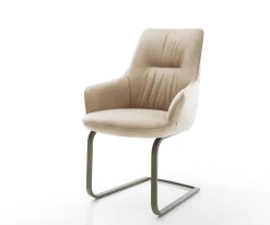 FreischwingerZelia-Flex mit Armlehnen Mikrofaser Beige Vintage Freischwinger flach Effektfinish Titan Taschenfederkern Sofort versandfertig