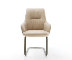 FreischwingerZelia-Flex mit Armlehnen Mikrofaser Beige Vintage Freischwinger flach Effektfinish Titan Taschenfederkern Sofort versandfertig