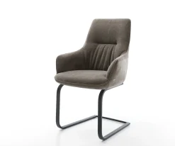 FreischwingerZelia-Flex mit Armlehnen Strukturstoff Soft Taupe Freischwinger flach Schwarz Taschenfederkern Sofort versandfertig