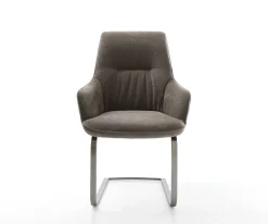 FreischwingerZelia-Flex mit Armlehnen Strukturstoff Soft Taupe Freischwinger flach Graphit Taschenfederkern Sofort versandfertig