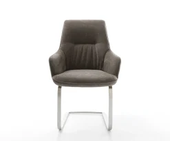 FreischwingerZelia-Flex mit Armlehnen Strukturstoff Soft Taupe Freischwinger flach Edelstahl Taschenfederkern Sofort versandfertig