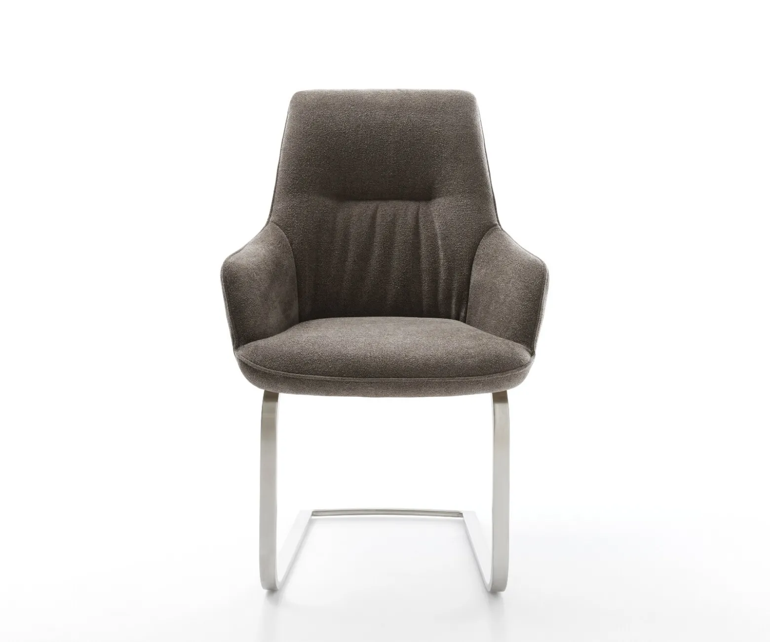 FreischwingerZelia-Flex mit Armlehnen Strukturstoff Soft Taupe Freischwinger flach Edelstahl Taschenfederkern Sofort versandfertig