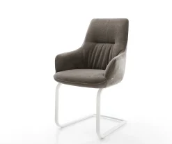 FreischwingerZelia-Flex mit Armlehnen Strukturstoff Soft Taupe Freischwinger flach Weiß Taschenfederkern Sofort versandfertig